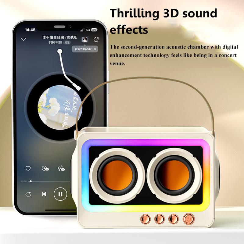 Portable Retro Bluetooth Speaker TWS Hifi Stereo Soundbar Subwoofer Wireless MP3 Music Player with Mic Support TF Card USB Play