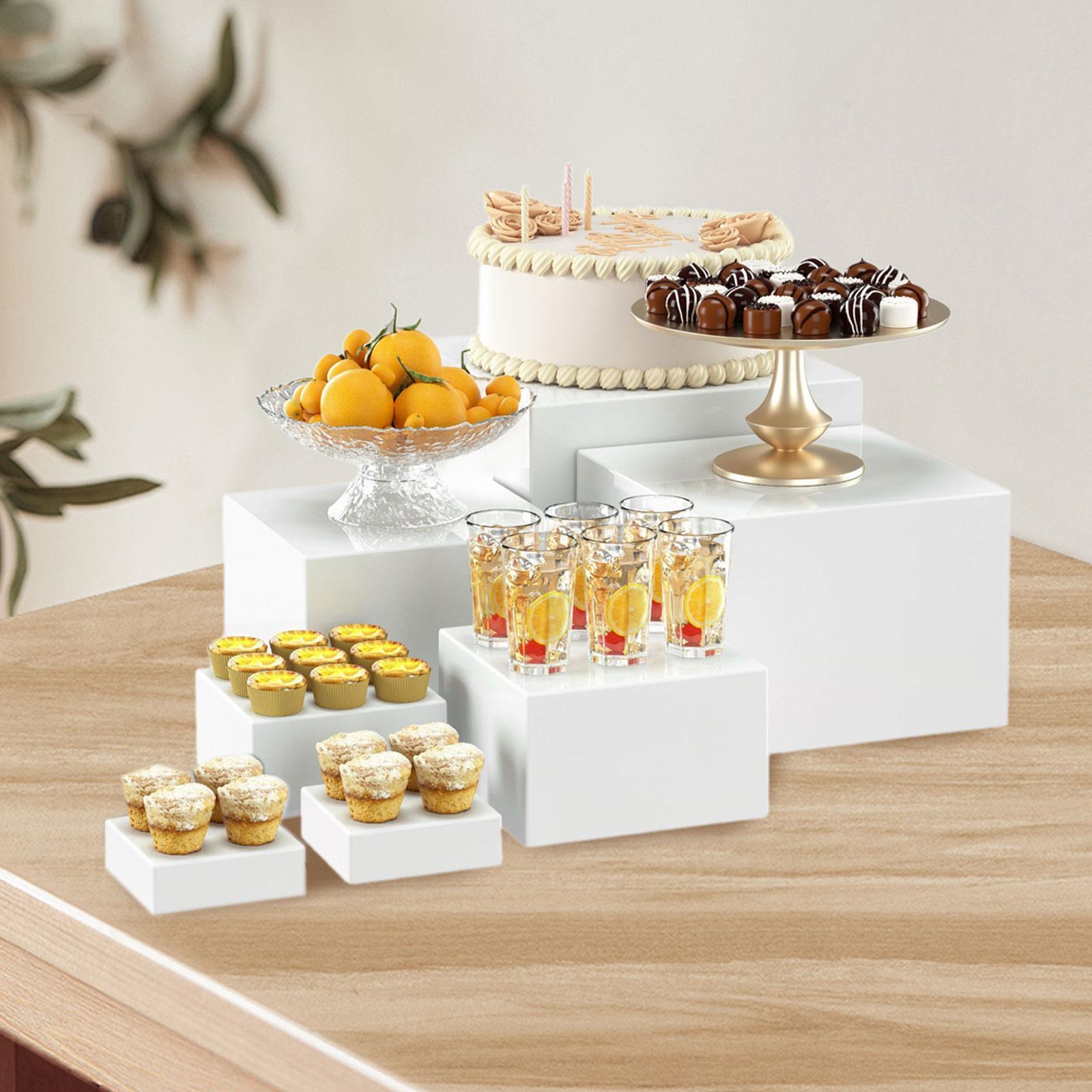7Pcs Buffet Riser Dessert Table Display Set Acrylic Riser Cube Display Nesting Cupcake Stand Holder Party Wedding Supplies bianco