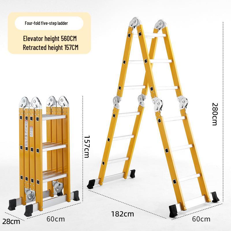 Portable Height-Adjustable Iron-Aluminum A-Frame Ladder with Telescopic Folding Design
