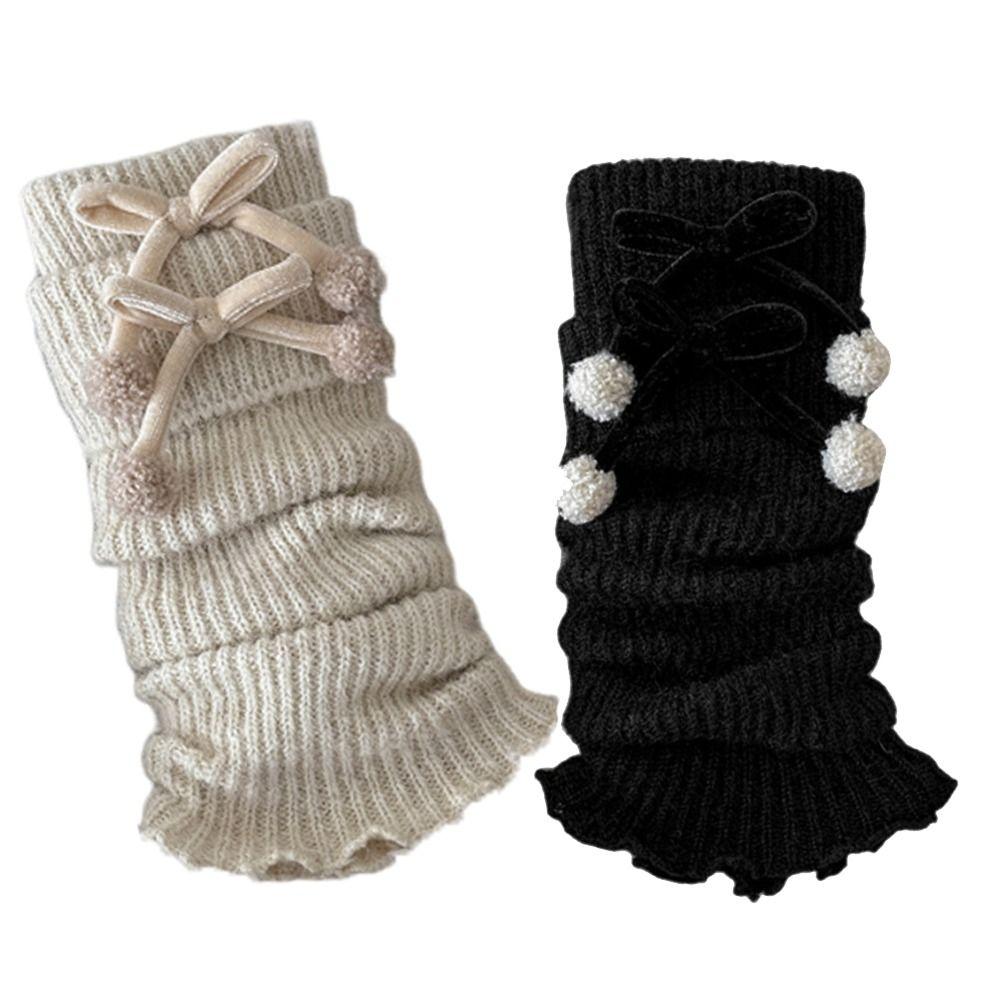 Solid Color Lolita Leg Warmers Thickened Bowknot Decoration Crochet Socks Warm Foot Cover Boot Cuffs Casual Outfit