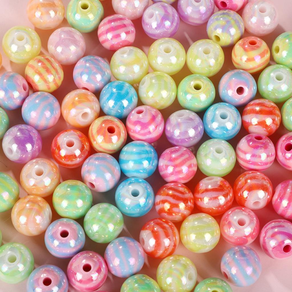 TX03 10pcs 14mm Candy Color Cute Mixed ABS Acrylic Beads Zebra-stripe Spacer Beads for Jewelry Making Diy Bracelet Material