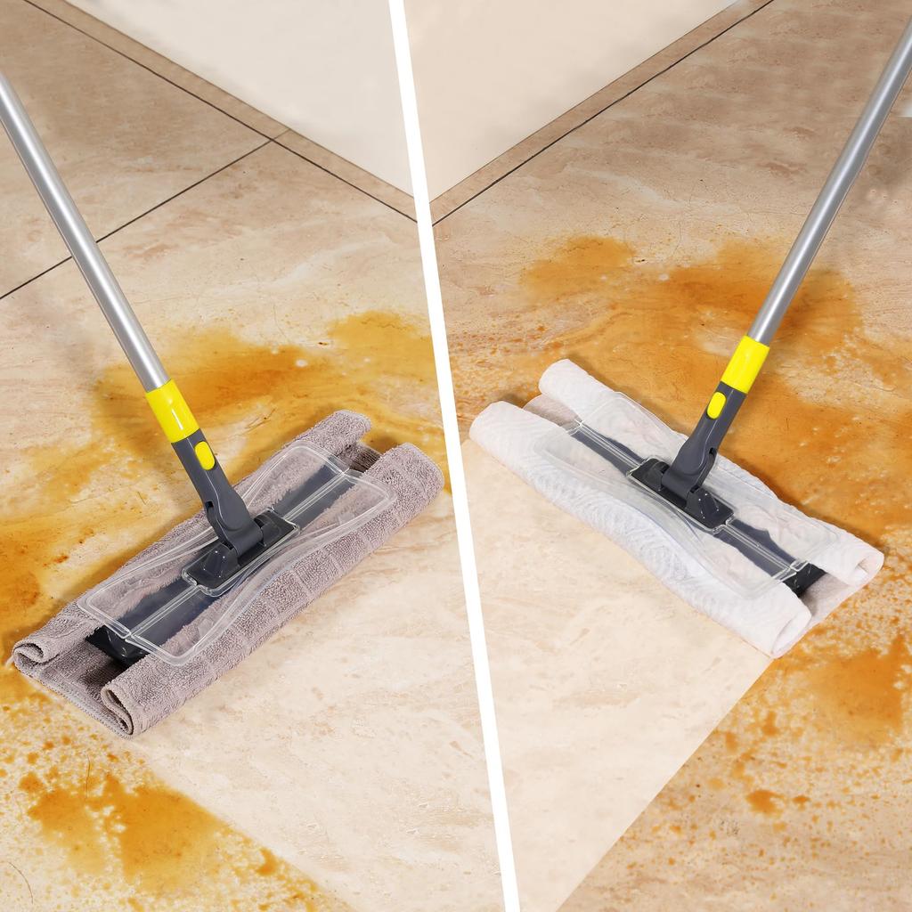 CLEANHOME Floor Floor Adjustable Length for and Includes 10 Dry Sheets Wiper, Mop, 4-Section Pole, (40cm-120cm), Wet/Dry Mop, Balconies, Entryways,