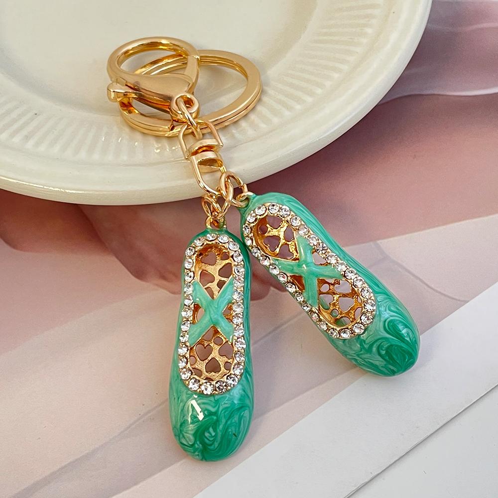4 Color Enamel Ballerina Shoes KeyChain Rhinestone Crystal Car Key Ring Women's Handbag Pendant Souvenir Gift