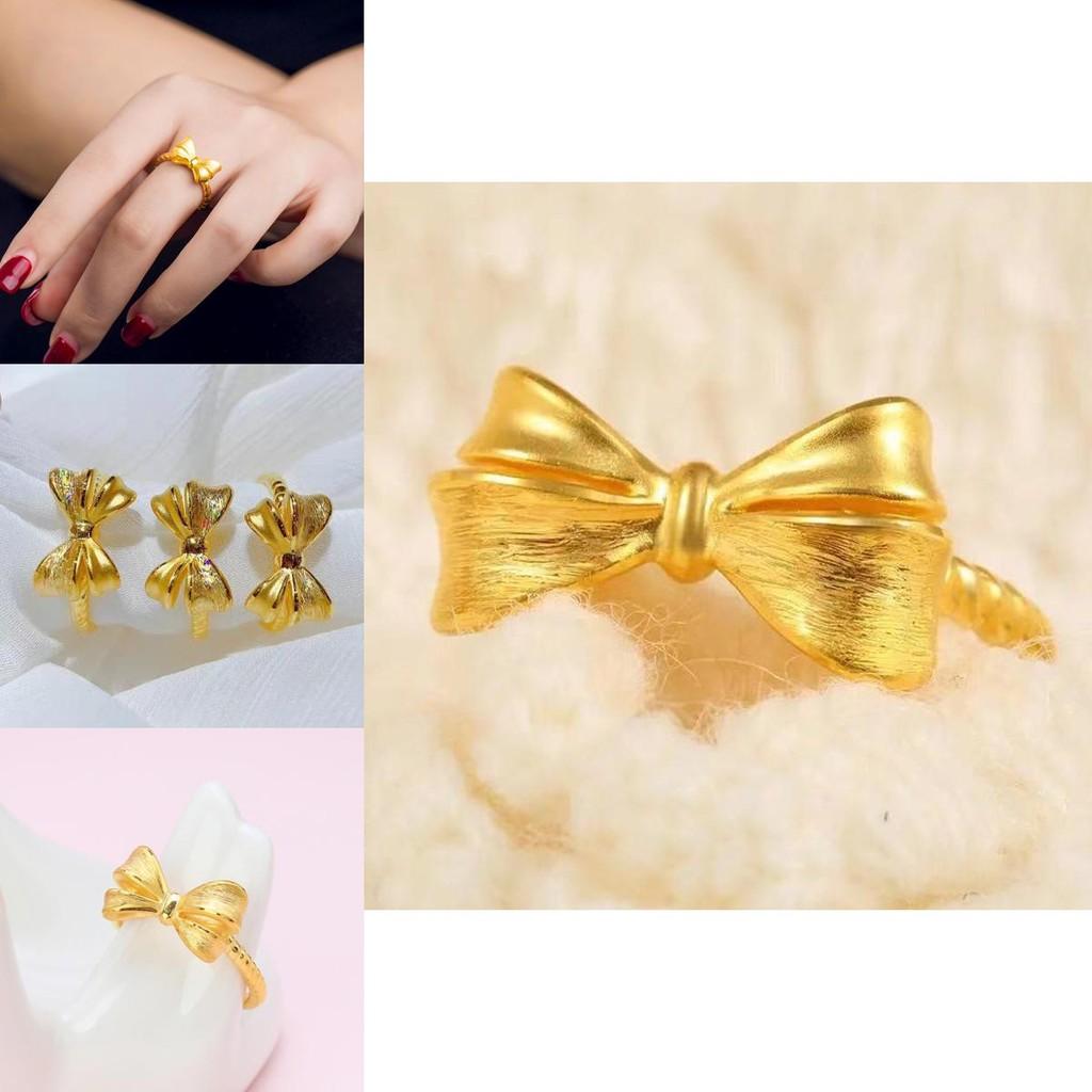 Elegant Gold Plated Brass Open Bow Ring Adjustable Minimalist Women's Fashion Jewelry