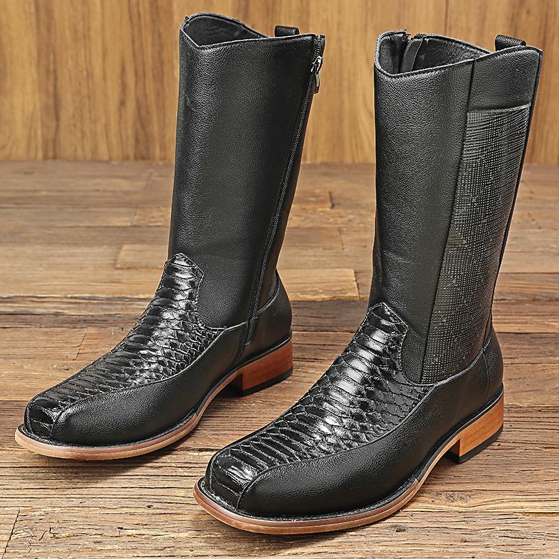 Fashion High Top Shoes New Fashion Mens Four Seasons Ankle Boots Leisure Thick Soled Casual Mid-Calf Boots Street Style Man Cowboy Shoes