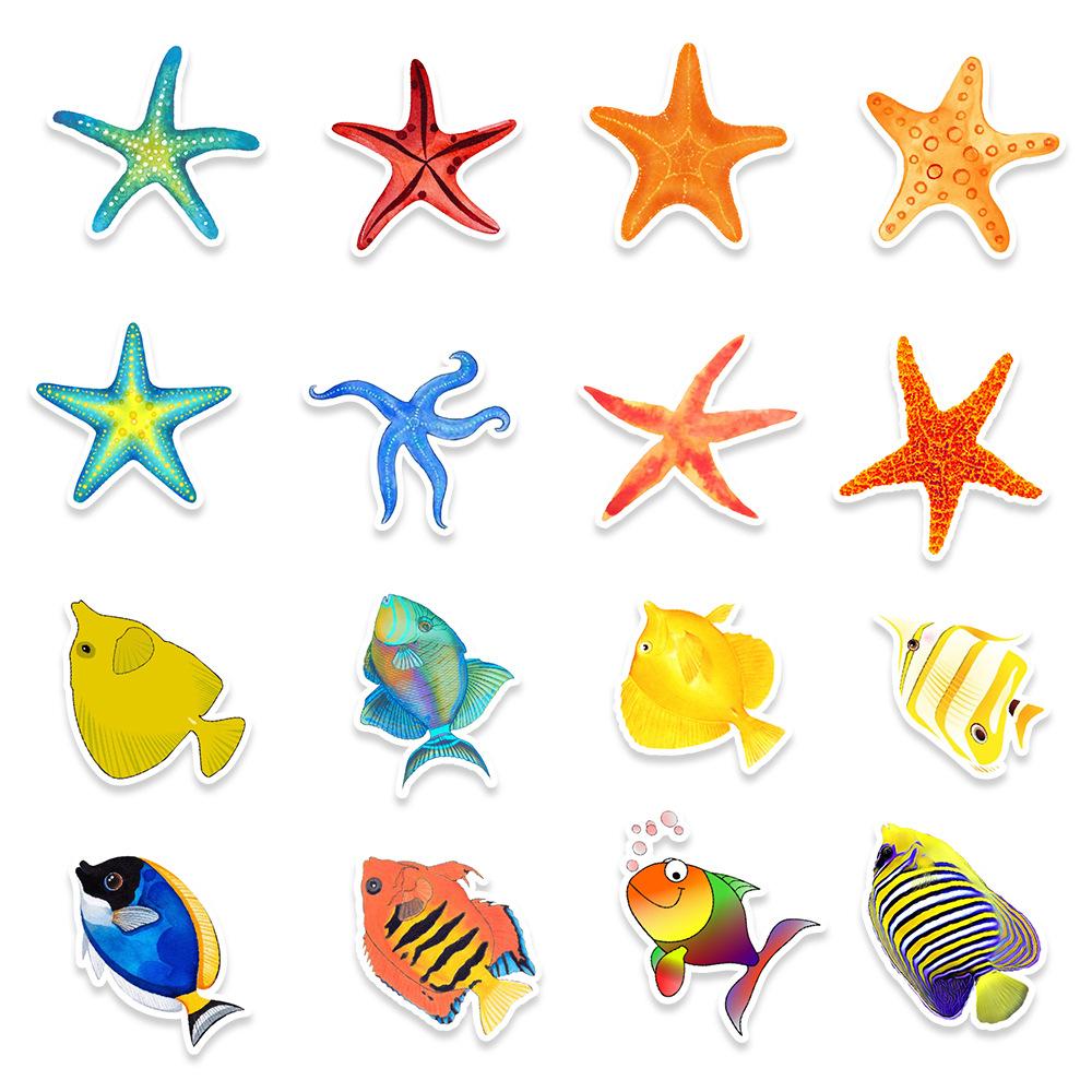 50 Marine Series Graffiti Stickers Balance Bike Skateboard Bookcase Refrigerator Decoration Children's Fun Style Self-adhesive