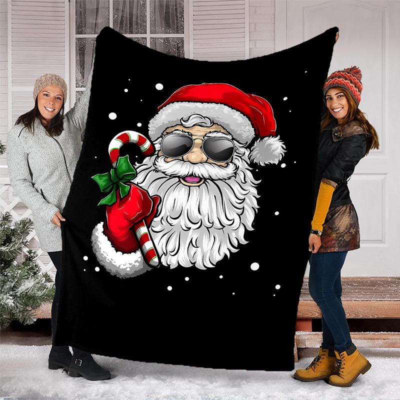 Christmas Santa Claus Theme Printed Blanket - Perfect for Couch, Bed, Travel & Outdoor Use | Machine Washable, Cozy & Durable.