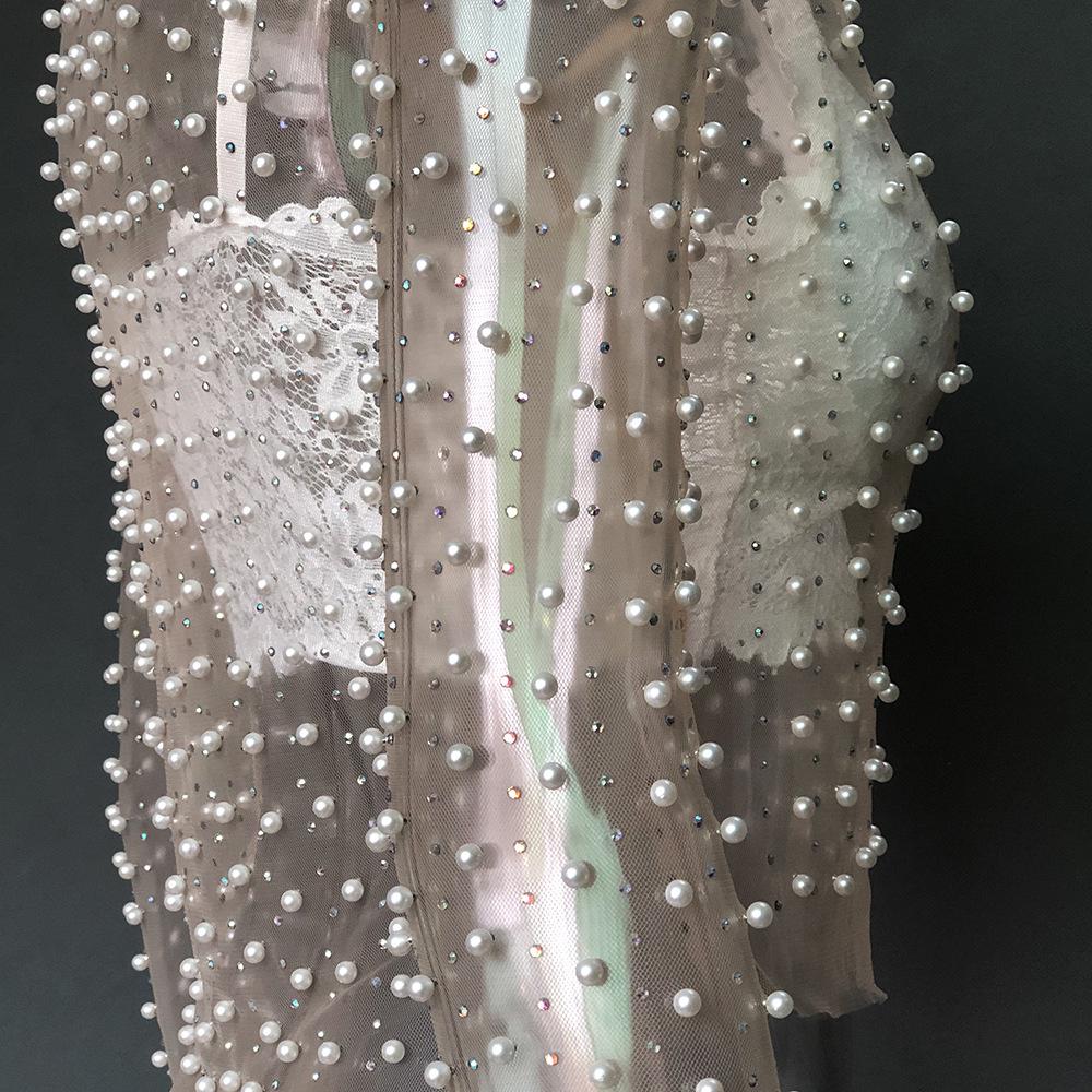 Spring/Summer Sexy Lace Mesh Top with Rhinestones and Beads for Women