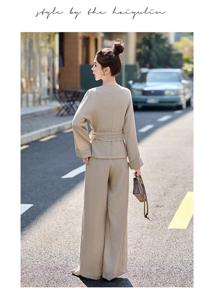 Women's Spring 2025 Casual Set: Coat & Wide-Leg Pants (HE5013)