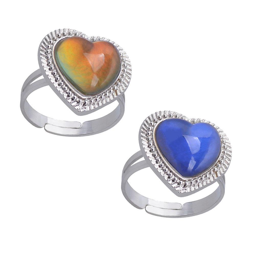 2Pcs Heart Shape Adjustable Open Finger Rings Color Changing Mood Rings for Women Birthday Valentine s Day Gift Alloy