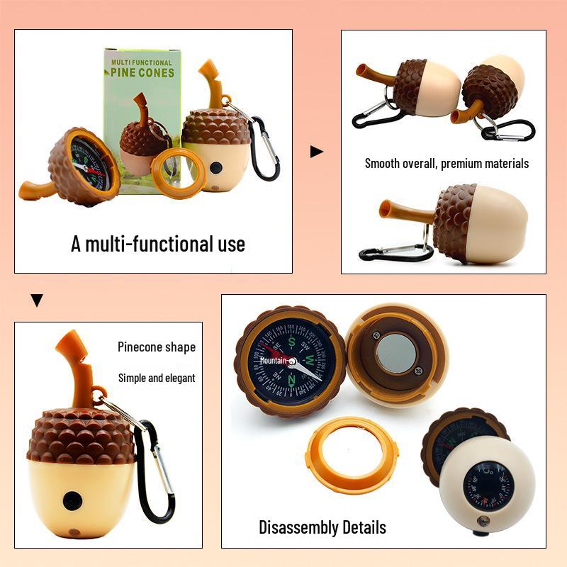 

7-in-1 Multi-Tool: Carabiner, Emergency Whistle, Compass, Magnifying Glass, Thermometer, Survival Tool