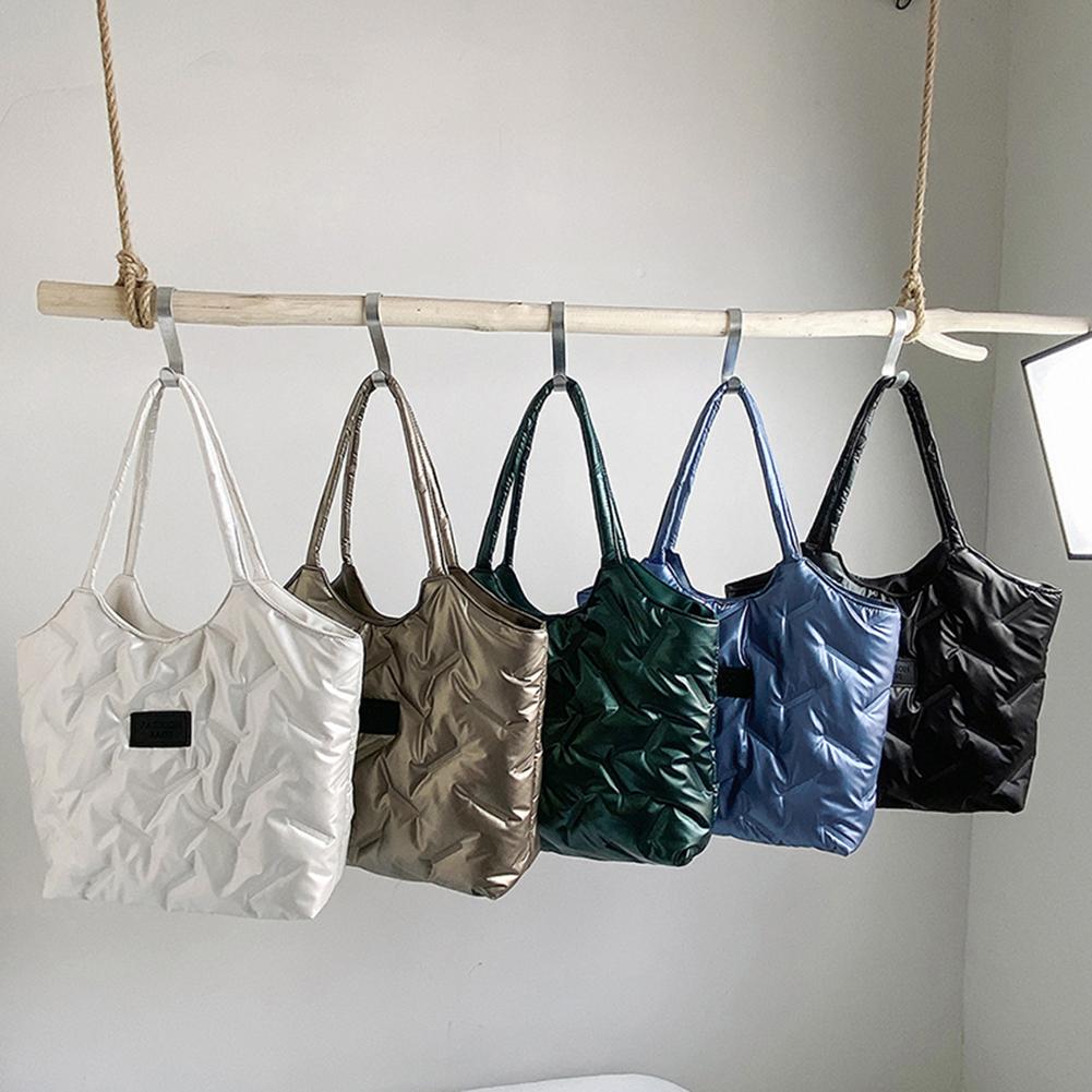 Women Padded Tote Bag Fashion Quilted Shoulder Bag Big Capacity Down Tote Handbags Casual Winter Commuting Bag
