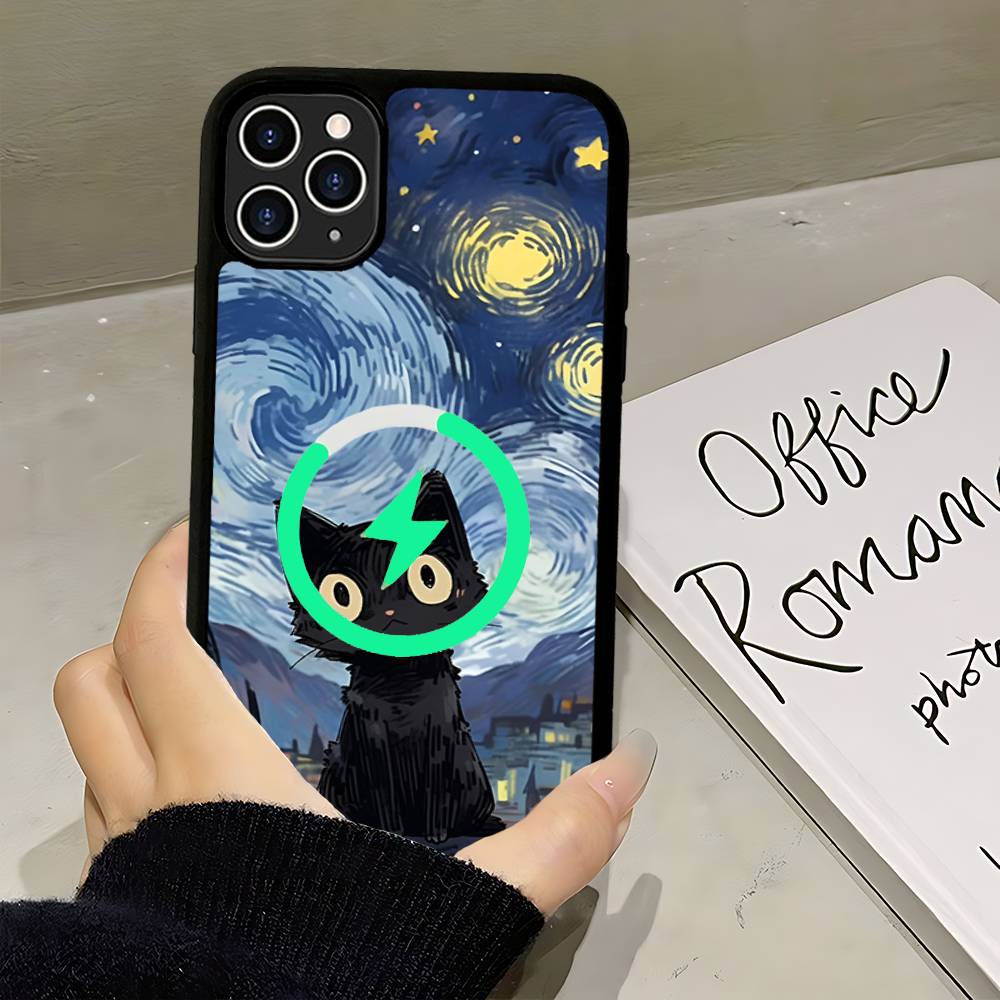 

Van Gogh Art Cute Kitty Cat Magsafe Case for iPhone 17 16 Pro Max 15 14 Plus 13 12 11 Wireless Charging Phone Cover iPhone 17