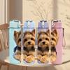 1PC Gentle Yorkie Puppy Close View 750ml Color Plastic Sports Water Bottle Leakproof Flip Straw Lid Suitable for Sports Office Home Use