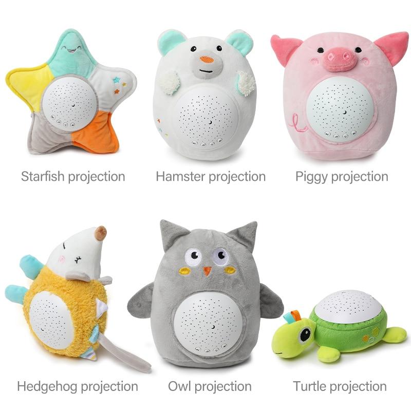 Soft Stuffed Sleep LED Night Lamp Stuffed Animal Plush Toys with Music Stars Projector Light Baby Toys for Children Gifts