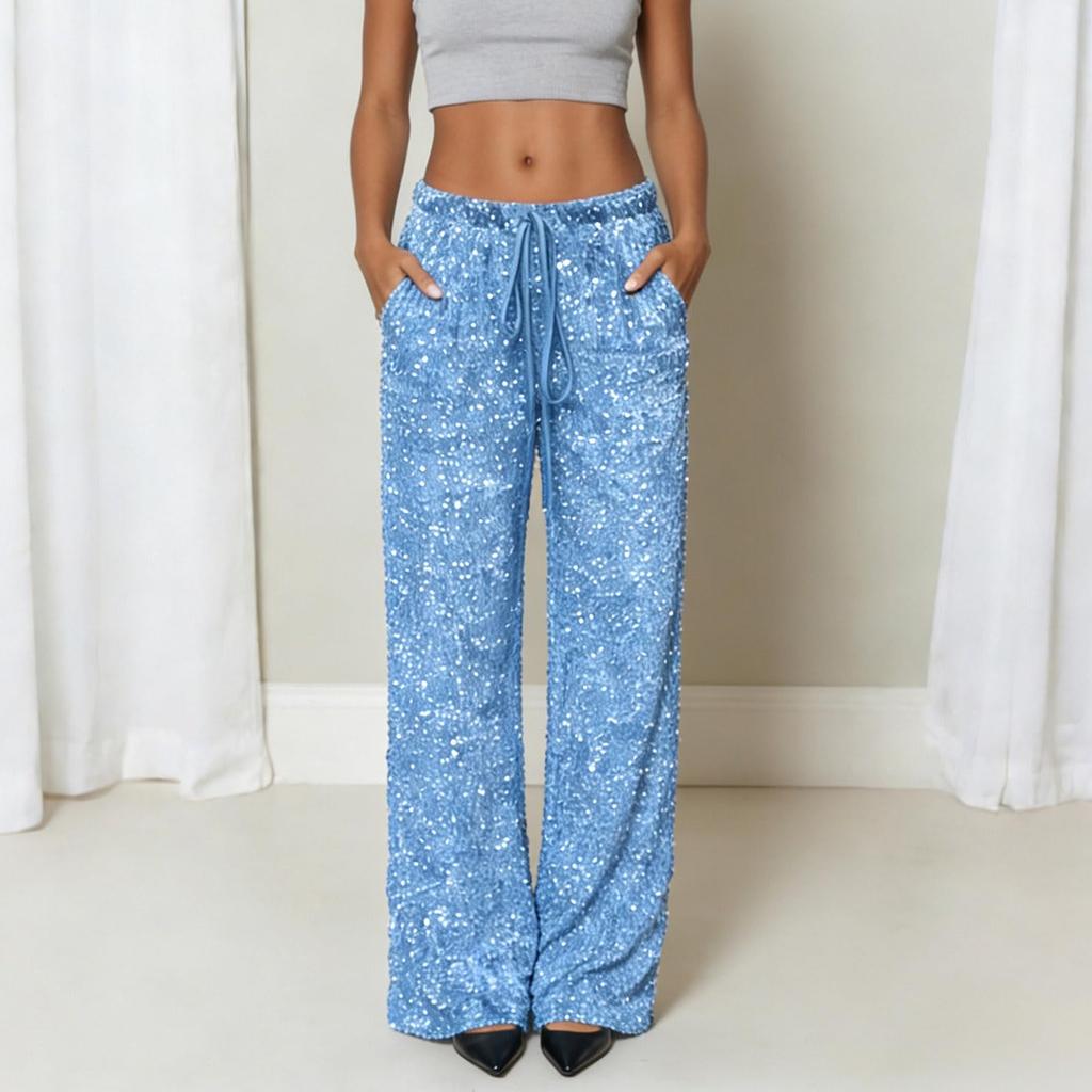 Women's Shimmering Slimming Drawstring Wide-Leg Pants