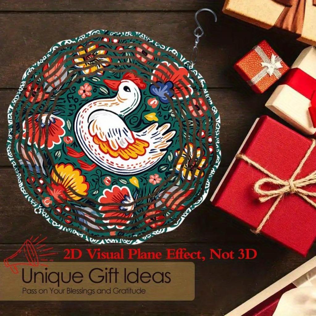 Floral Duck Round Art Wind Chime Metal Hanging Decor for Garden Patio Outdoor Indoor Holiday Decorations Durable Weather Resistant