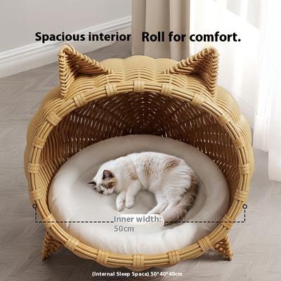 Cat Off the Ground Breathable Rattan Nest Cat Litter Cat Bed Cat Closed Summer Tent Kennel