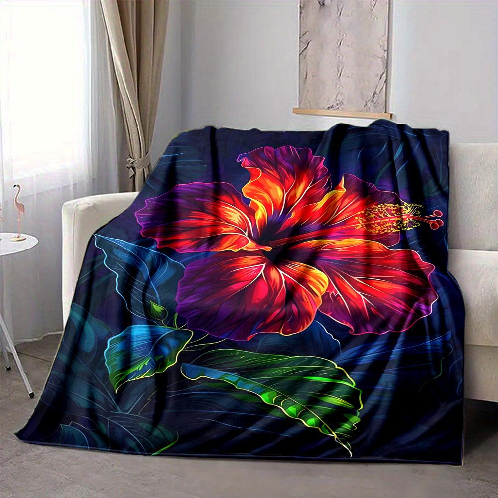 1pc Hibiscus Bloom Lightweight Flannel Blanket, Comfortable and Warm Blanket, for Office and Camping Sofa Bed, Livingroom050