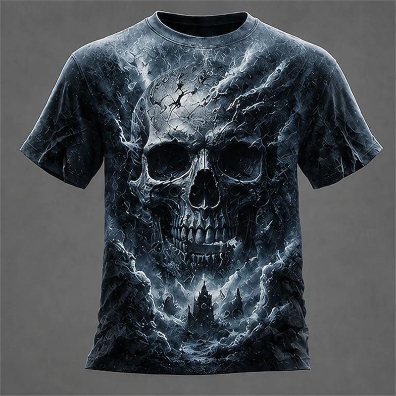 Halloween Men's Optical Illusion Skeleton T-Shirt Short-Sleeve T-Shirt 3D-Printed Crew Neck Shirt Horror Theme Streetwear Top