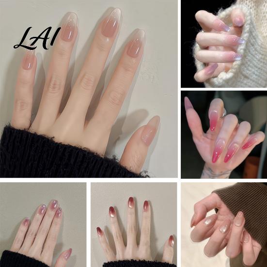 Glossy Press-on Nails 10Pcs Cats Eyes Press on Kit Almond Stick-on Fake Nails Durable Salon Quality Long Glue False for Women Girls