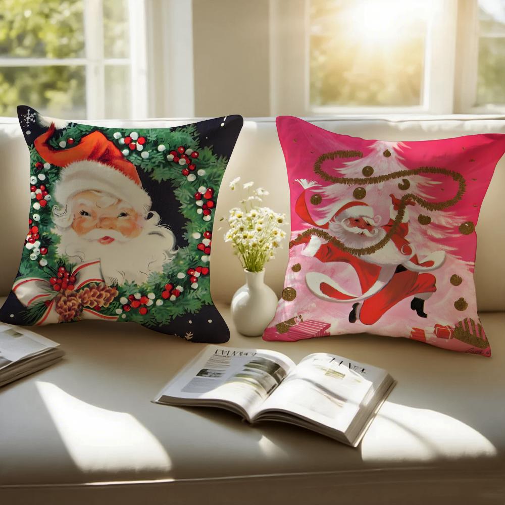 Christmas Cushion Cover Pillowcase Antidustmite Invisible Zipper Short Plush Sofa Cushion