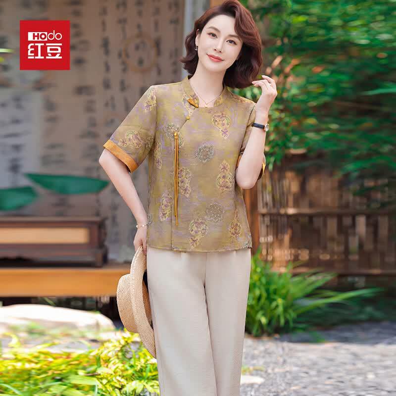 Elegantes chinesisches Mid-Sleeve-Oberteil mit Stickerei