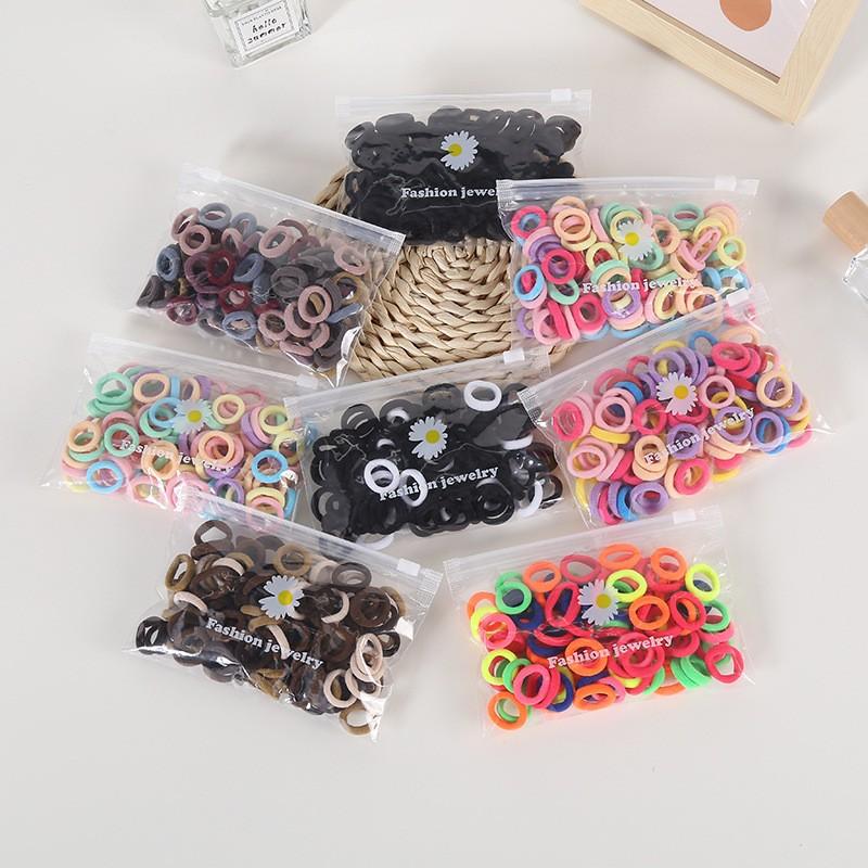 100PCS/Set Small Candy Elastic Hair Bands Rubber Bands Girls Kids 3CM Colorful Ponytail Scrunchies Ties Basic Hair Accessories
