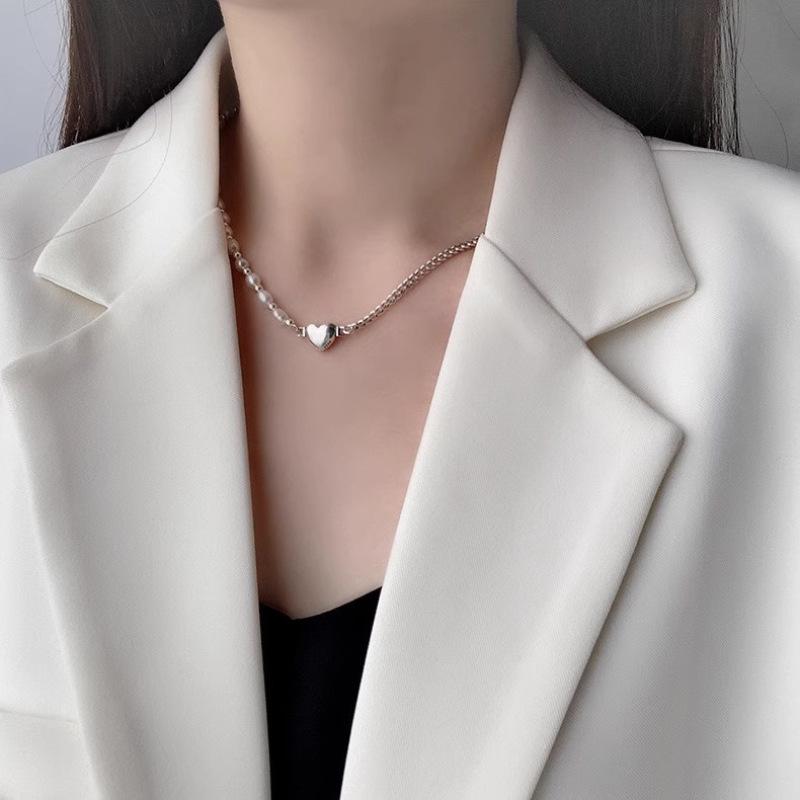 Korean Double Heart Pearl Necklace - Women's Fashion Choker Clavicle Chain