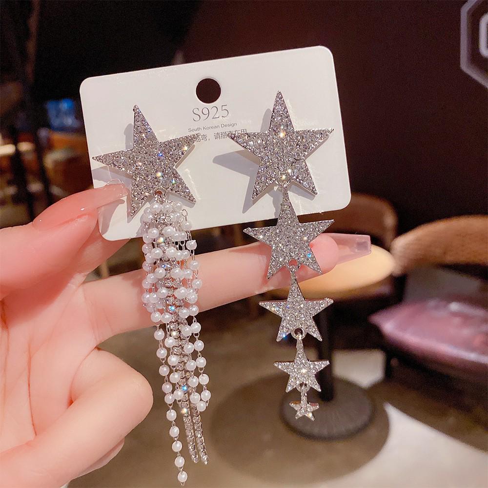 925 Silver Needle Tassel Pearl Earrings: High-End Celebrity Design for Women
