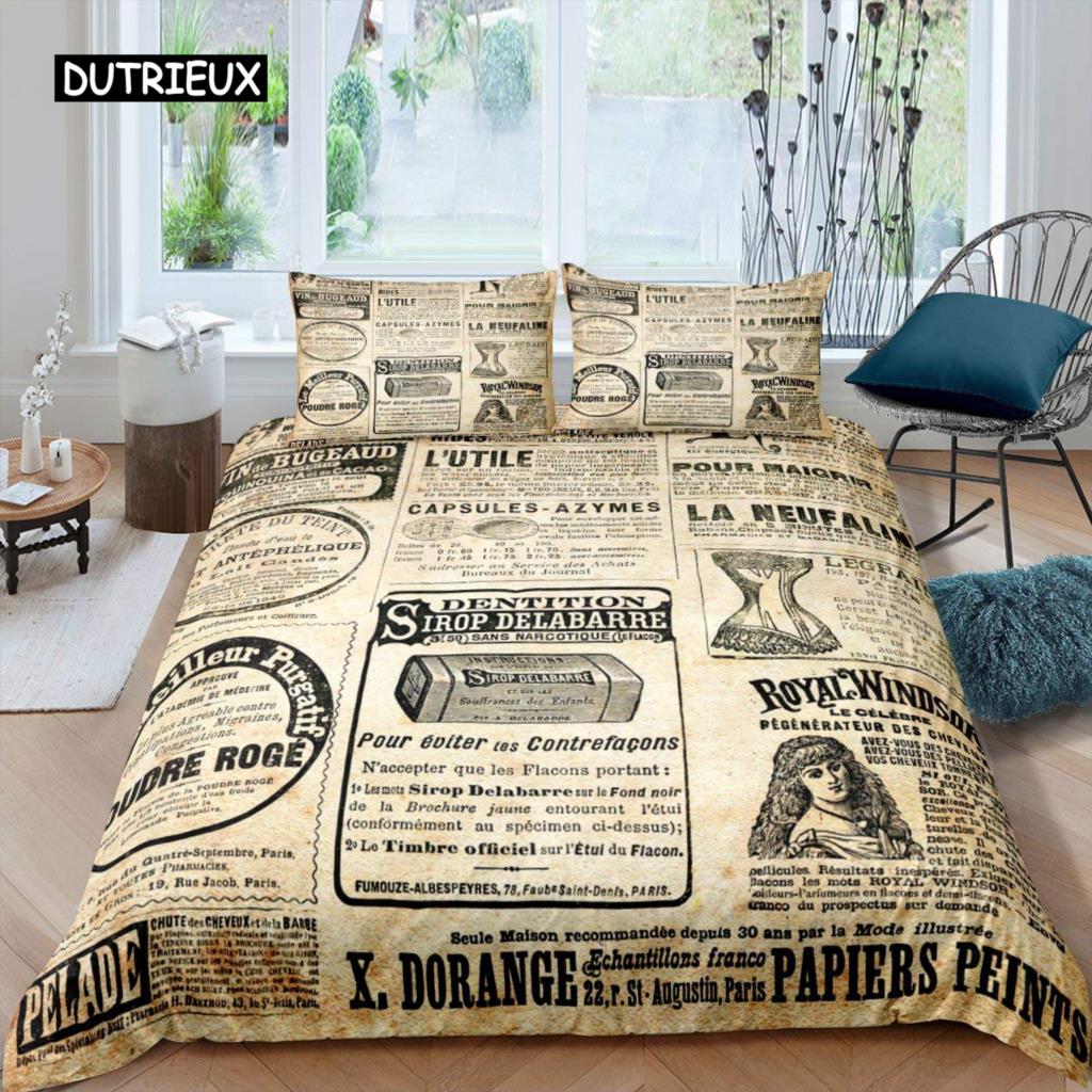 Old Newspaper Duvet Cover Set Kid Hot Air Balloon Comforter Cover Retro Truck Bedding Set Microfiber Bicycle Vintage Quilt Cover