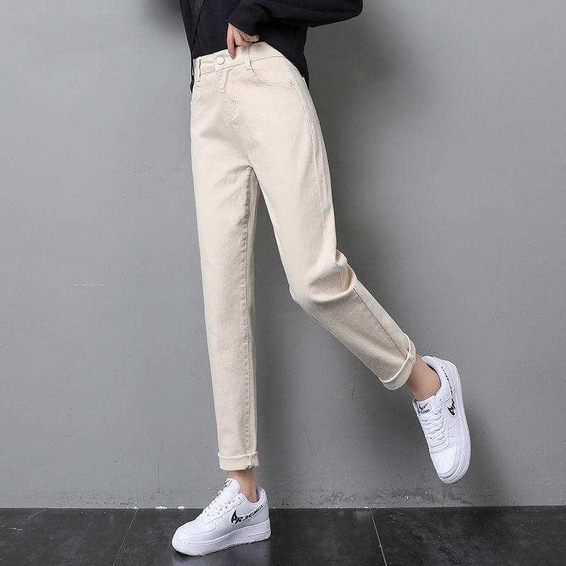 2025 Summer Beige High-Waist Slimming Loose Women's Jeans - Nine-Point Daddy Style
