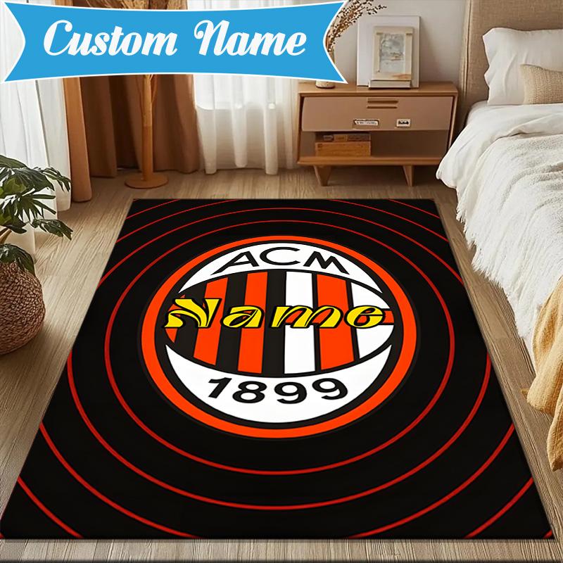 Benutzerdefinierter Name Weihnachten AC Fußballwappen Teppich Spielteppich, Fußmatte für Schlafzimmer Wohnzimmer Eingangsbereich Teppich, Wohndekoration Idee Geschenk für Weihnachten Geburtstag
