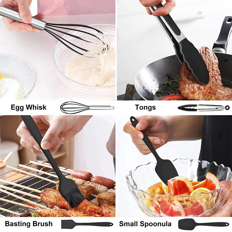 10/11Pcs Silicone Cooking Utensils Set Heat Resistant Turner Spatula Spoon Shovel Oil Brush BBQ Clip Kitchen Utensils Cookware