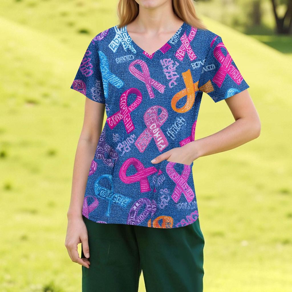 Dámská móda Overal s V výstřihem a krátkým rukávem s kapsami Potištěné topy Oblečení