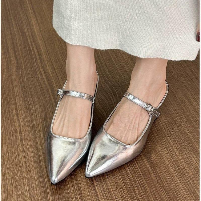French Heightened Inside Heels Women's Pointed Toe Shallow Mouth One Strap Soft Sole Outside Wear Half Drag