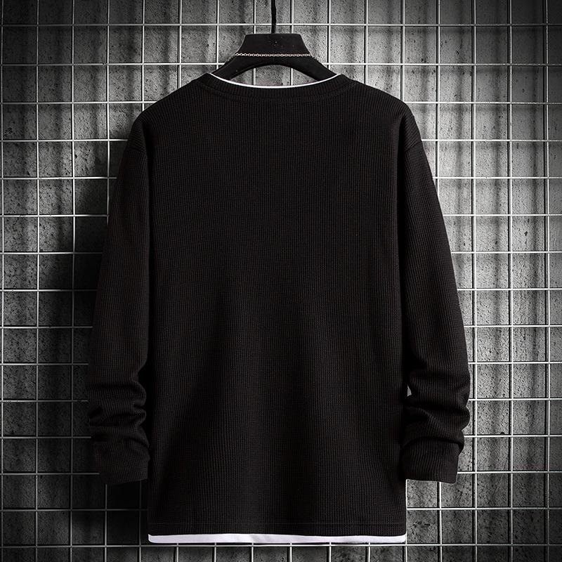 Men's Long Sleeve Waffle Knit Crew Neck Pullover - Trendy Spring/Autumn Casual Top