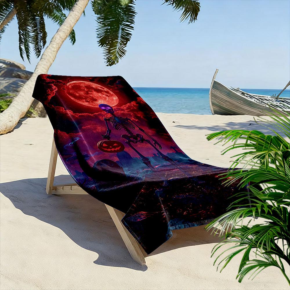Eerie Moonlit Skeleton Elegance Print Beach Towel, Quick Drying, Suitable for Travel, Outdoor Sports, Jogging, the Beach and Swimming, Gift