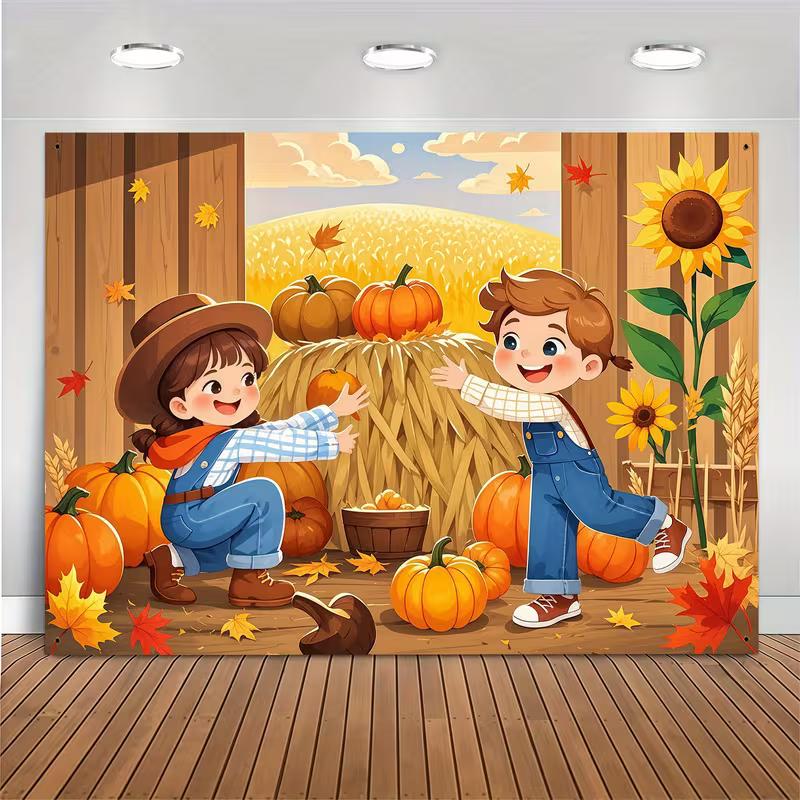 2D Cheerful Children's Thanksgiving Party Backdrop Cloth