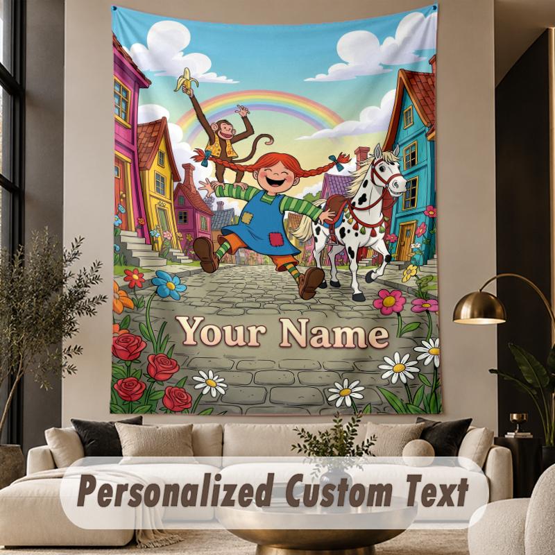 Custom Text Printed Tapestry Bibi & Tina Pattern Large Wall Hanging Indoor Room Decor