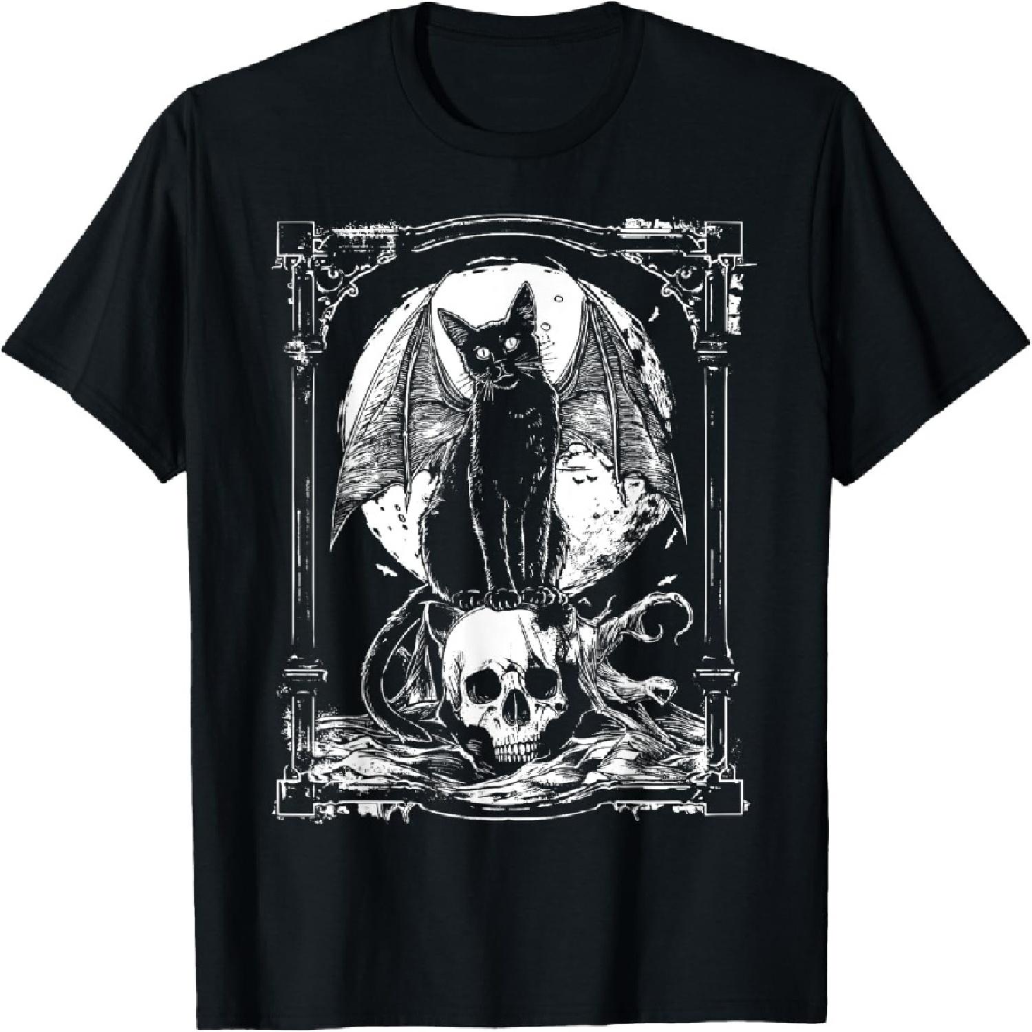 Bat Cat Skull _ Occult Unholy Punk Goth Grunge Black Metal T-Shirt XXXXXL разноцветный