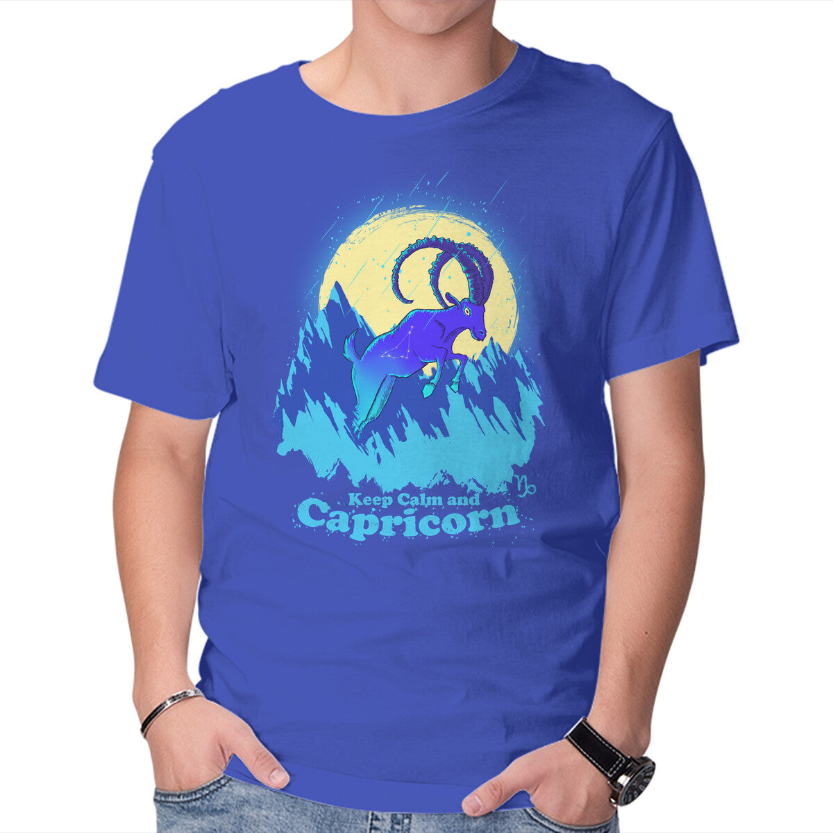 Unisex Crew Neck T-Shirt Keep Calm And Capricorn Graphic Short Sleeve Casual Tee S