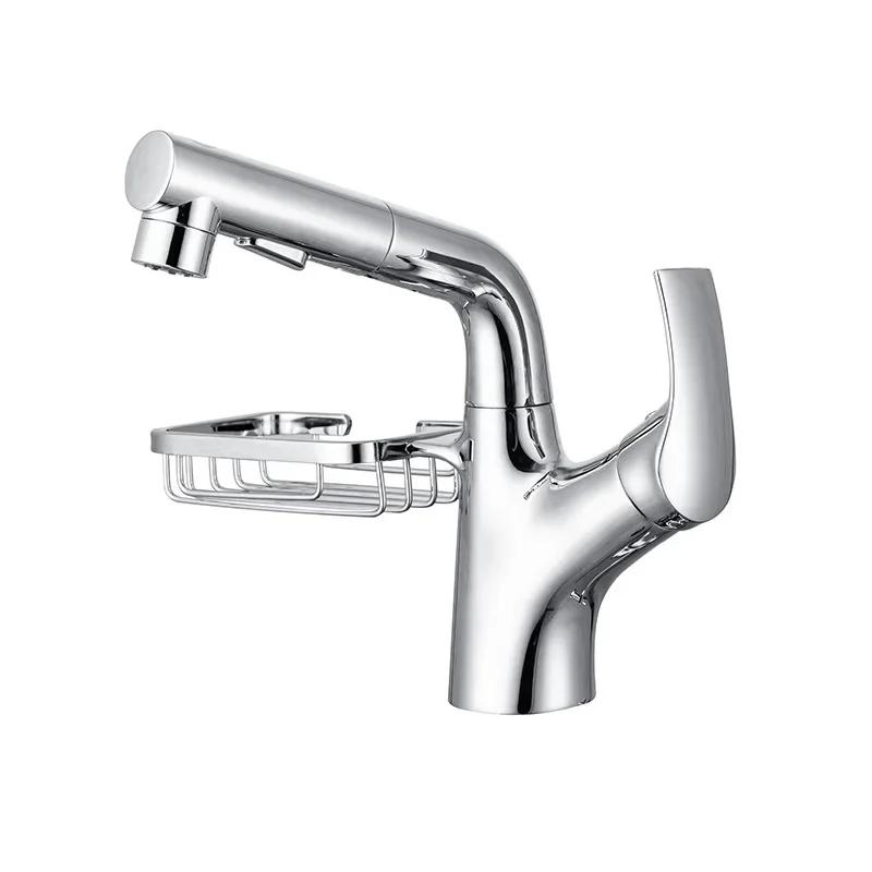 Bathroom Mixer Faucet Hot and Cold Water Tap Household Brass Basin Faucets with Storage Rack Multi-functional Pull-out Faucet