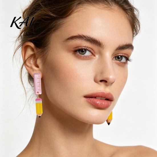 Fun Back to School Jewelry 1 Pair Teacher Earrings for Women, Cute 2D Acrylic Crayon Pencil Backpack Dangle Number Alphabet Earrings, First
