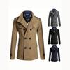New Men's Woolen Coat Men's Double-breasted Slim-fitting Stand-up Collar Medium and Long Woolen Trench Coat