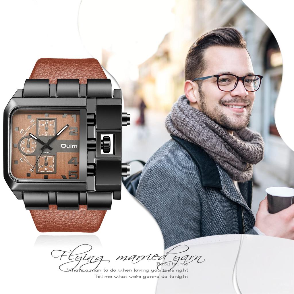 Square Stylish Sports Watch with Leather Perfect Gift for Him or Fashion Accessory Men's Watch, Strap, Waterproof, Casual, Business, Brown, Her,