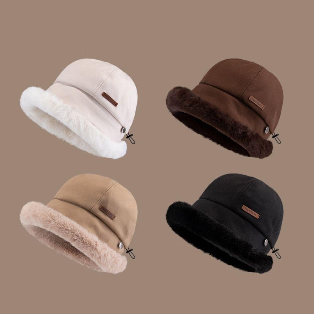 Soft Velvet Panama Hat Windproof Warm Cap Fashion Fluffy Fur Bucket Hat  Riding