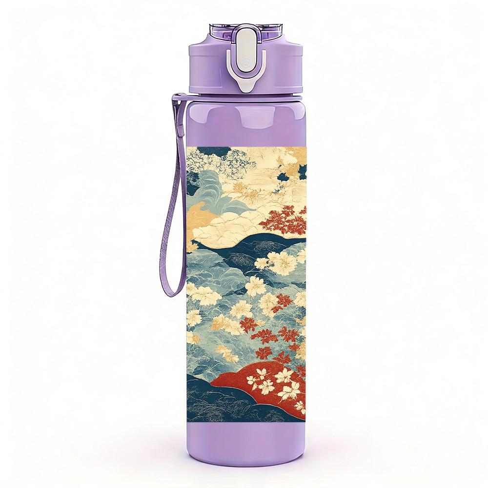 1PC Sea Turtle Coral Reef Ocean 750ml Color Plastic Sports Water Bottle Leakproof Flip Straw Lid Suitable for Sports Office Home Use