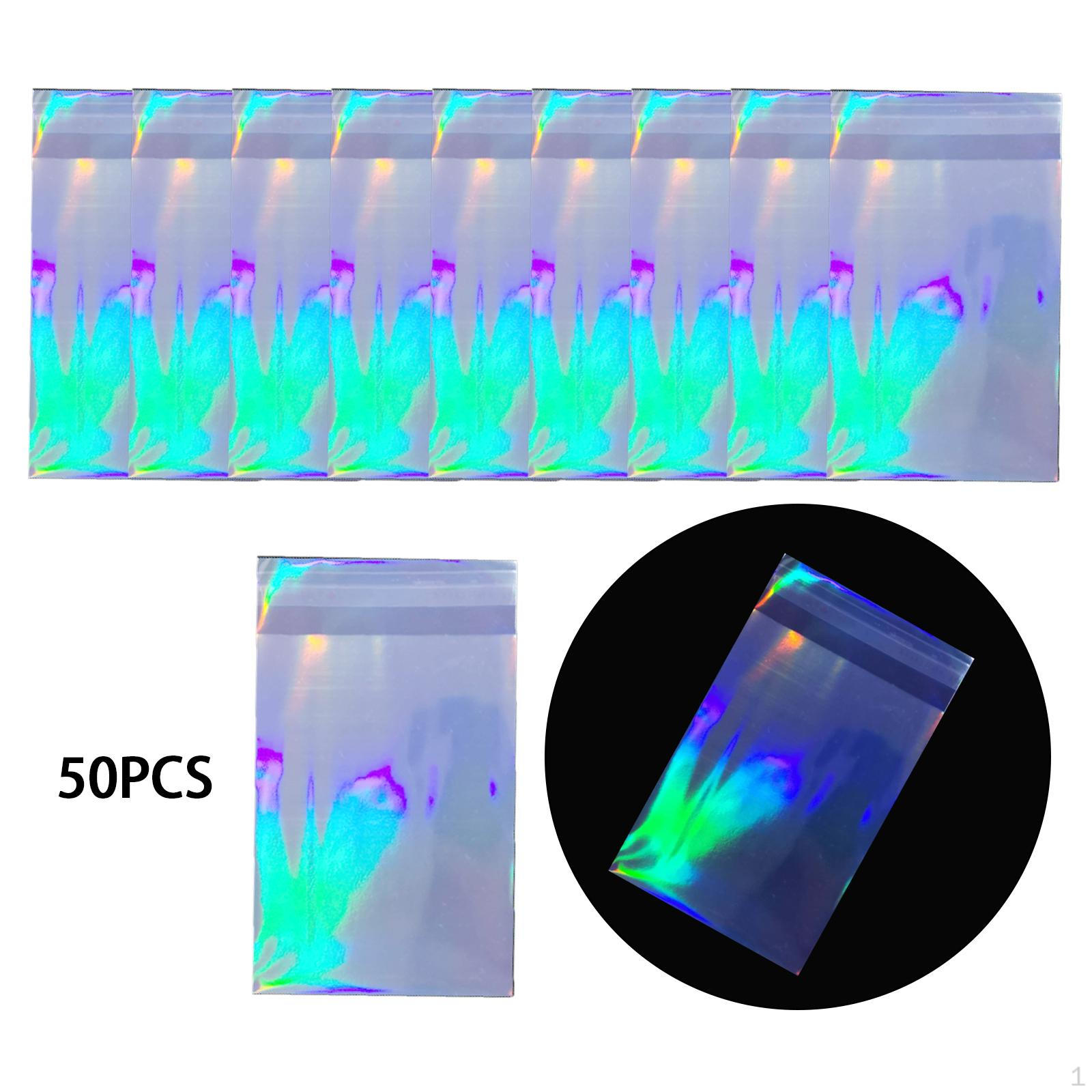 

50 Pieces Holographic Card Sleeve Size Cover Game Holder Sleeves Self Adhesive Rainbow Light
