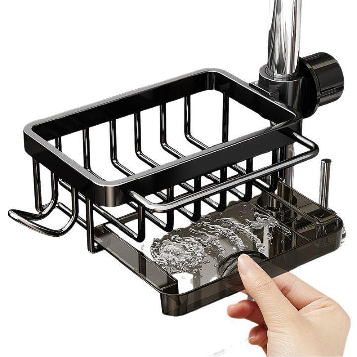 Space Aluminum Sink Organizer with Dishcloth Holder & Drain Tray